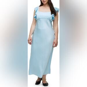 NWT Madewell Womens 2 Flutter Sleeve Maxi Dress Midi Satin Blue Spring Feminine